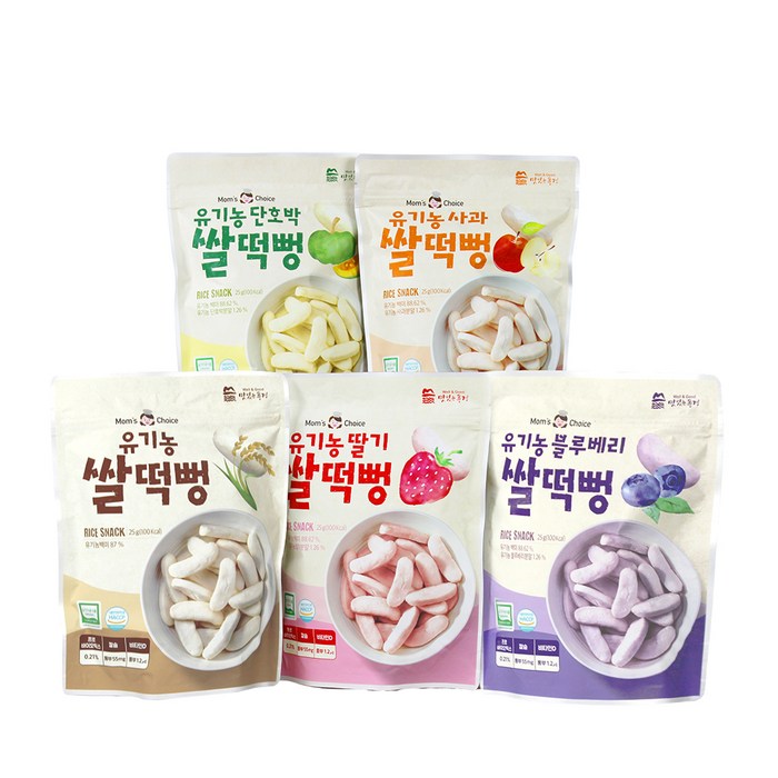 맛있는풍경 유기농 쌀떡뻥 딸기 25g + 사과 25g + 블루베리 25g + 단호박 25g + 플레인 25g, 1세트 대표 이미지 - 쌀과자 추천