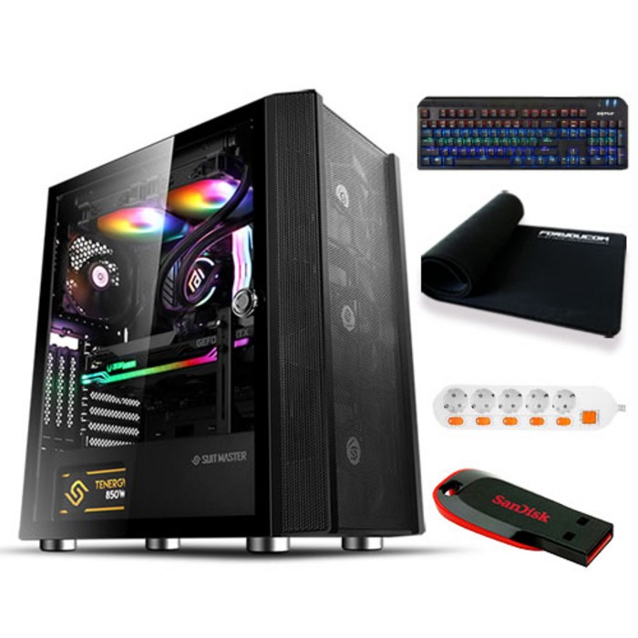 포유컴퓨터 게이밍 에디션 20 조립PC 랜덤발송 (라이젠5-5600X WIN10 Home RAM 16GB NVMe 500GB + RTX3070Ti) + 게이밍 기계식 키보드 + 게이밍 장패드 + 5구형 멀티탭 + USB 32GB, 기본형 대표 이미지 - 포유 컴퓨터 추천