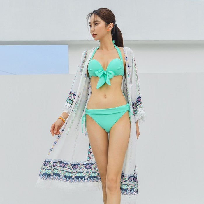 벤디스 모노크롬 여성 브라 + 팬티 비키니 수영복 세트 F211, 그린 대표 이미지 - 호텔 수영복 추천