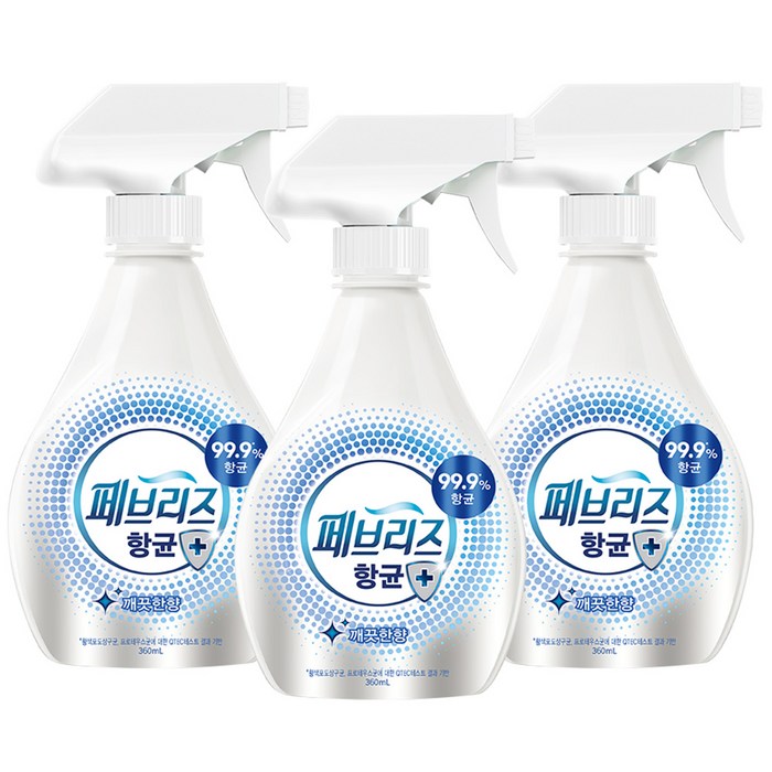 페브리즈 항균플러스 섬유탈취제 깨끗한향 본품, 360ml, 3개 대표 이미지 - 좋은 냄새 추천