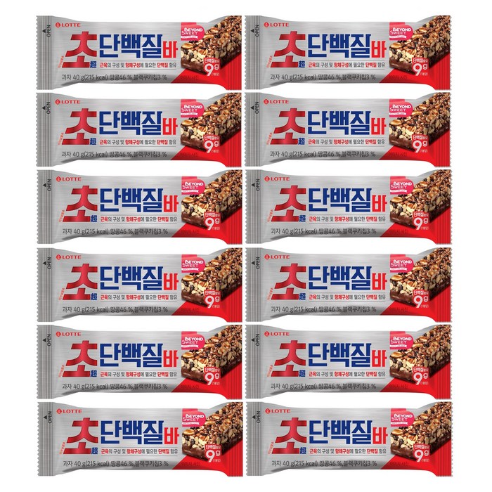 롯데제과 초 단백질바, 40g, 12개 대표 이미지 - 프로틴 간식 추천
