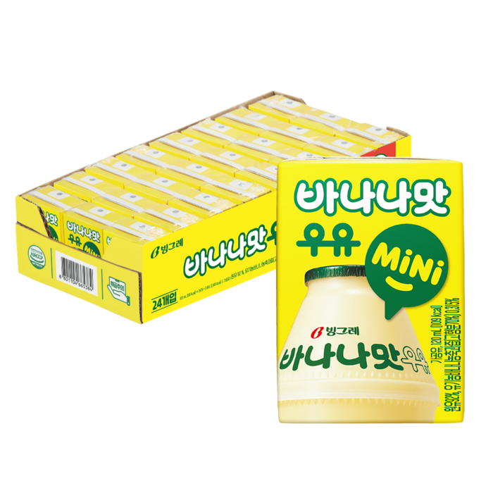 빙그레 바나나맛우유 mini 120ml, 24개, 바나나맛 대표 이미지 - 딸기맛 음료 추천