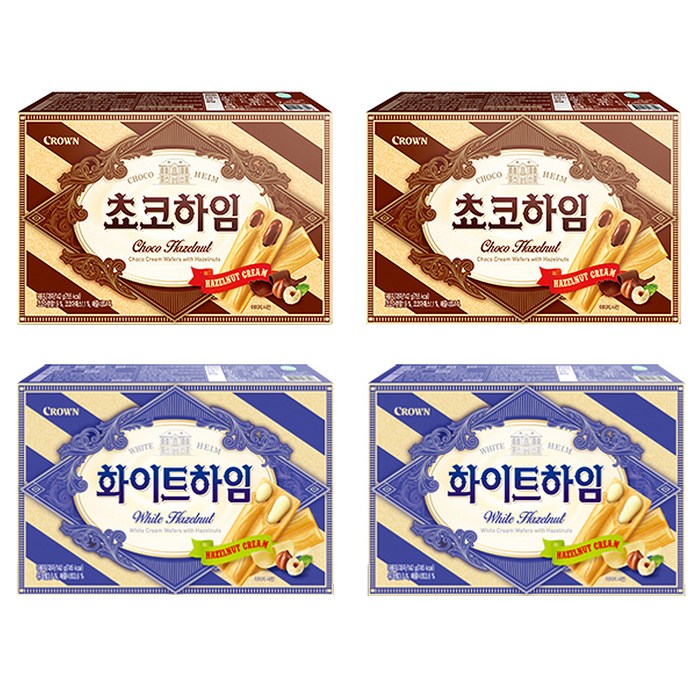 크라운 쵸코하임 142g x 2p + 화이트하임 142g x 2p 세트, 1세트 대표 이미지 - 해태 과자 추천