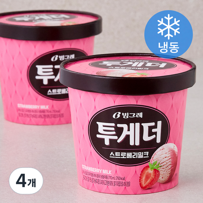 빙그레 투게더 스트로베리밀크 아이스밀크 (냉동), 710ml, 4개 대표 이미지 - 딸기 아이스크림 추천