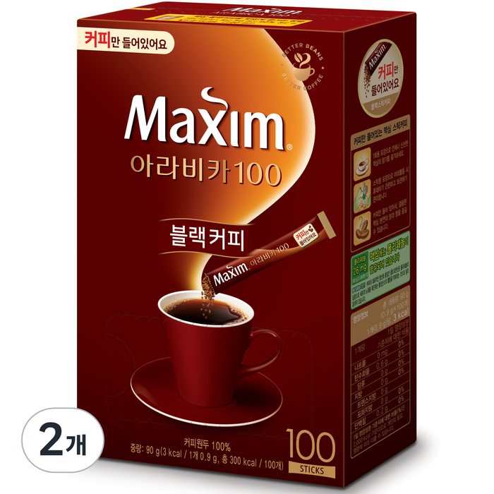 맥심 아라비카100 노슈가블랙, 900mg, 100개입, 2개 대표 이미지 - 맛있는 커피 추천