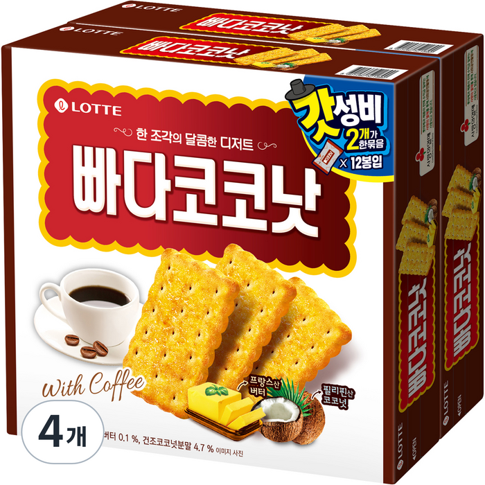 롯데제과 빠다코코낫 오리지날, 300g, 4개 대표 이미지 - 사무실 과자 추천