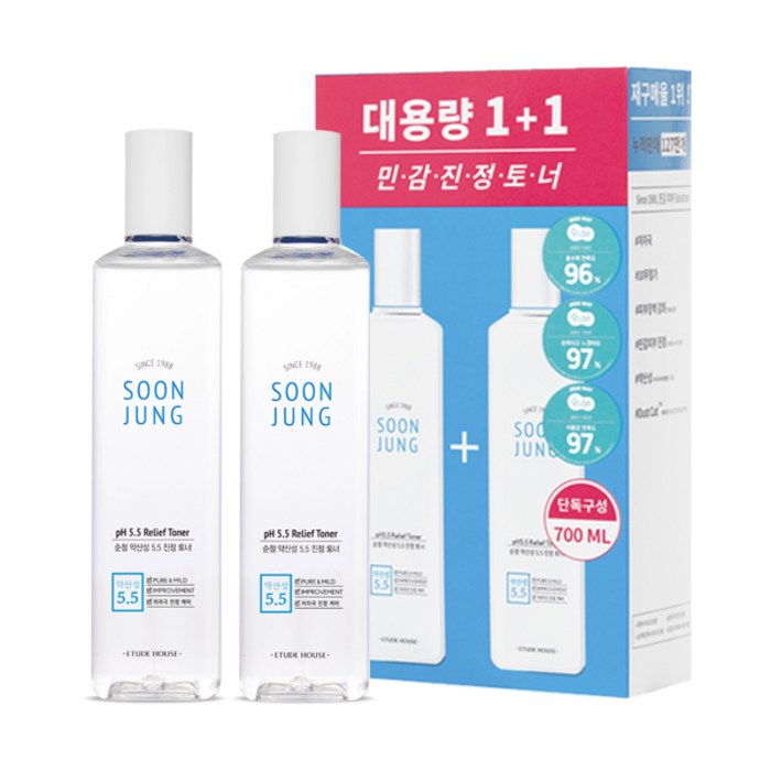 에뛰드 순정 약산성 5.5 진정 토너 대용량 2p, 700ml, 1개 대표 이미지 - 약산성 토너 추천