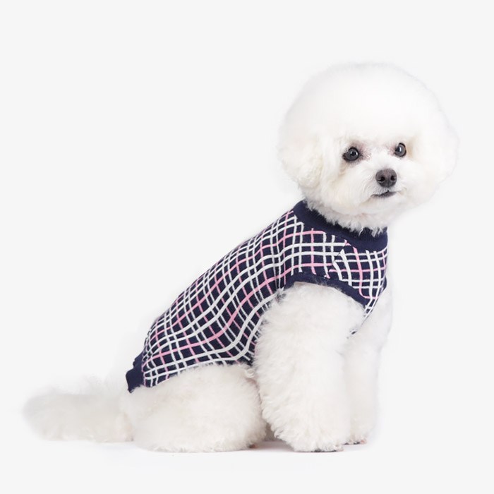 RealPet 강아지 체크 니트, NAVY 대표 이미지 - 강아지 니트 추천