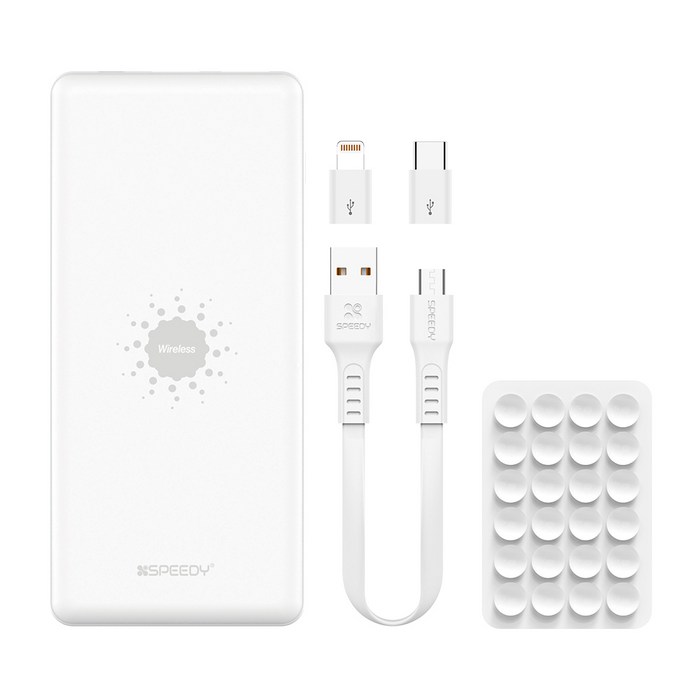 SPEEDY 퓨어 멀티 무선W 보조배터리 10000mAh 멀티단자, SPE-PA102A5W, WHITE 대표 이미지 - 무선충전 보조배터리 추천