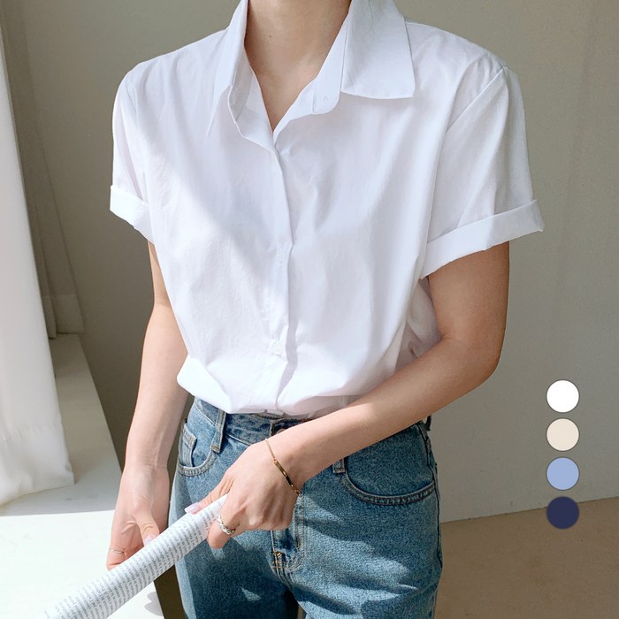 보에리에 여성용 베이직 오버핏 반팔 셔츠 대표 이미지 - 여성 반팔 셔츠 추천