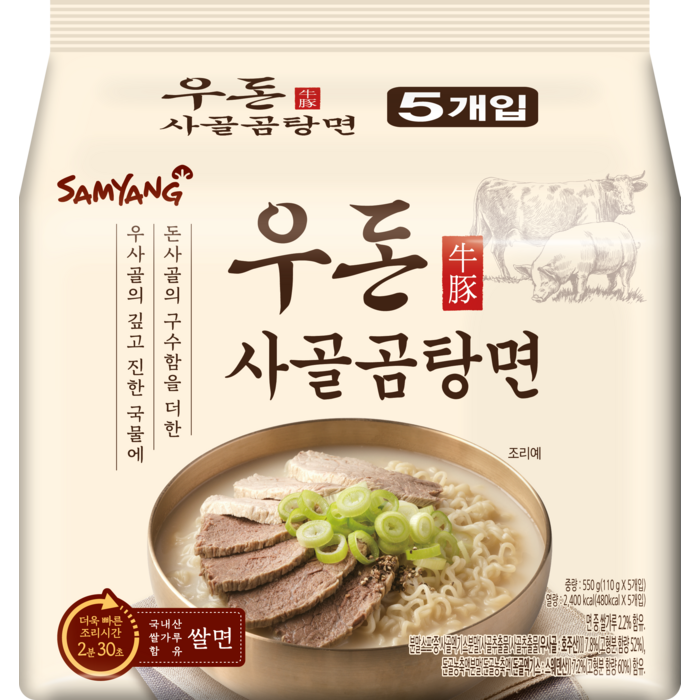 삼양 우돈 사골곰탕면 멀티팩 110g, 5개 대표 이미지 - 맑은 국물 라면 추천