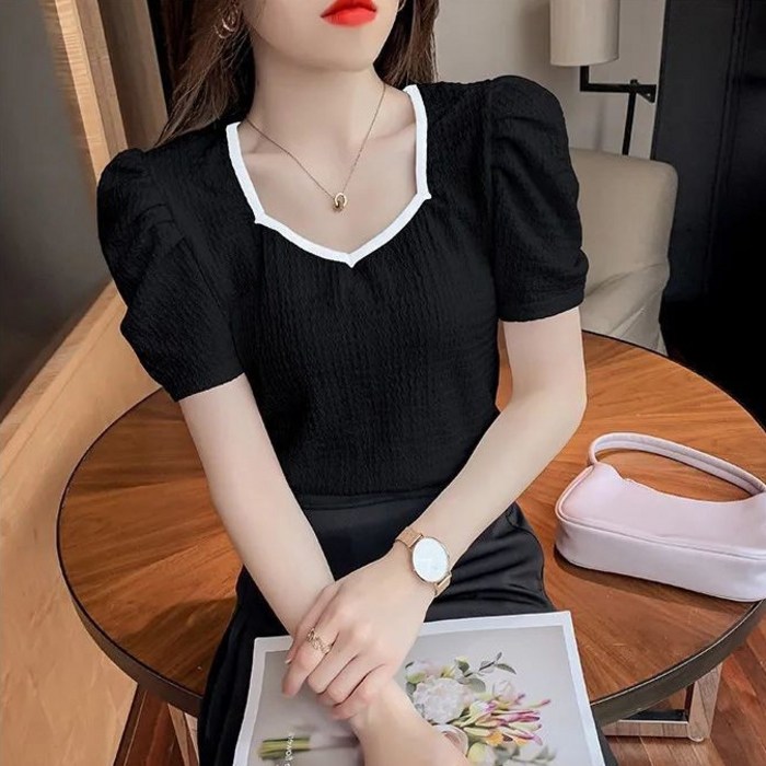 아베크 여성용 퍼프 소매 여름 반팔 티셔츠 대표 이미지 - 퍼프티 추천