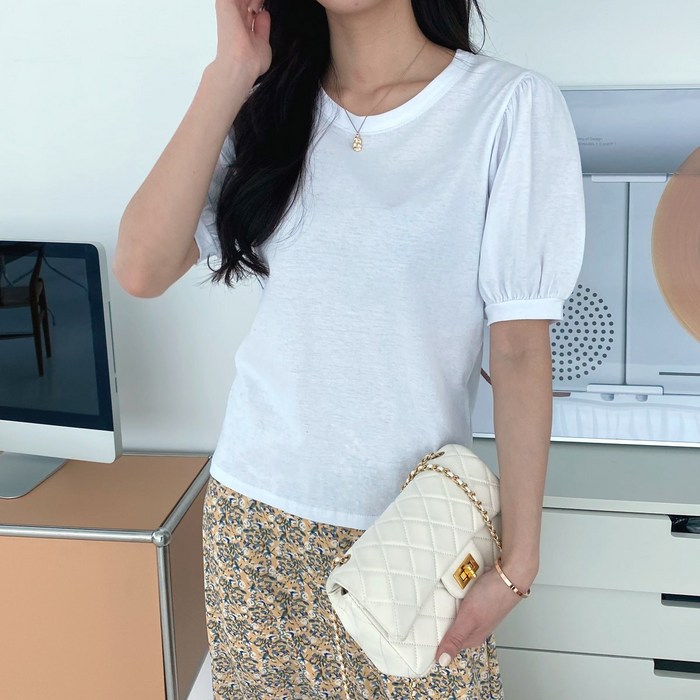 퍼프 여성용 라운드 반팔 티셔츠 T8936K22 대표 이미지 - 퍼프티 추천