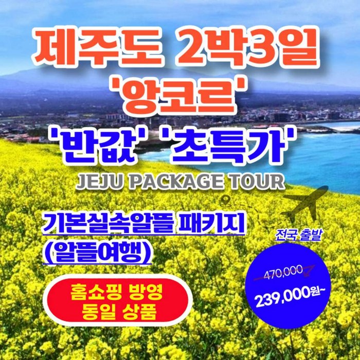 [제주도 패키지] 제주도 2박3일 패키지 【홈쇼핑 동일 상품】【가성비/반값 초특가】 1.기본 실속알뜰패키지 대표 이미지 - 일본여행 추천