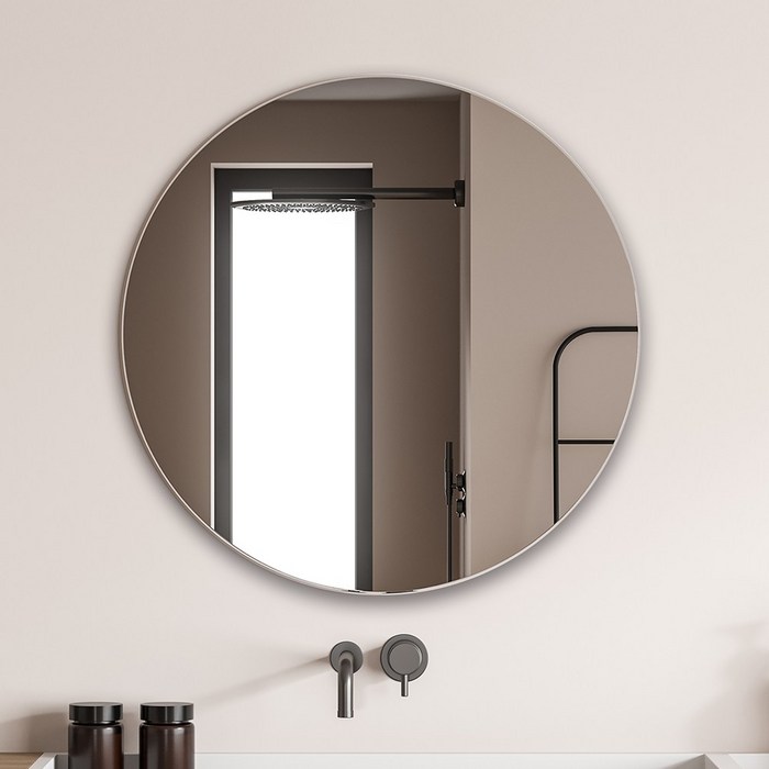 라탄거울 온미러 노프레임 붙이는 거울 벽 부착형 원형 600mm(지름)