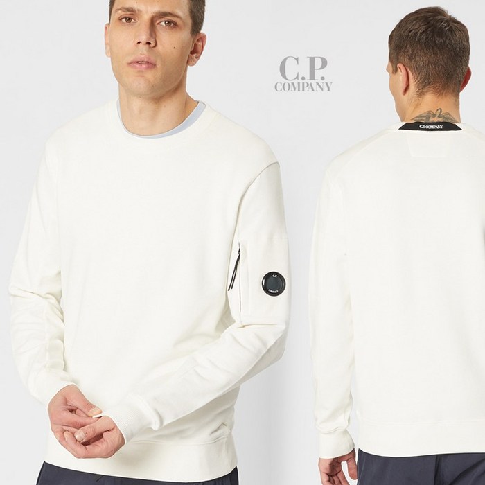CP컴퍼니 20FW DIAGONAL 플리스 렌즈 크루넥 WHT 대표 이미지 - 권민우 CP컴퍼니 추천