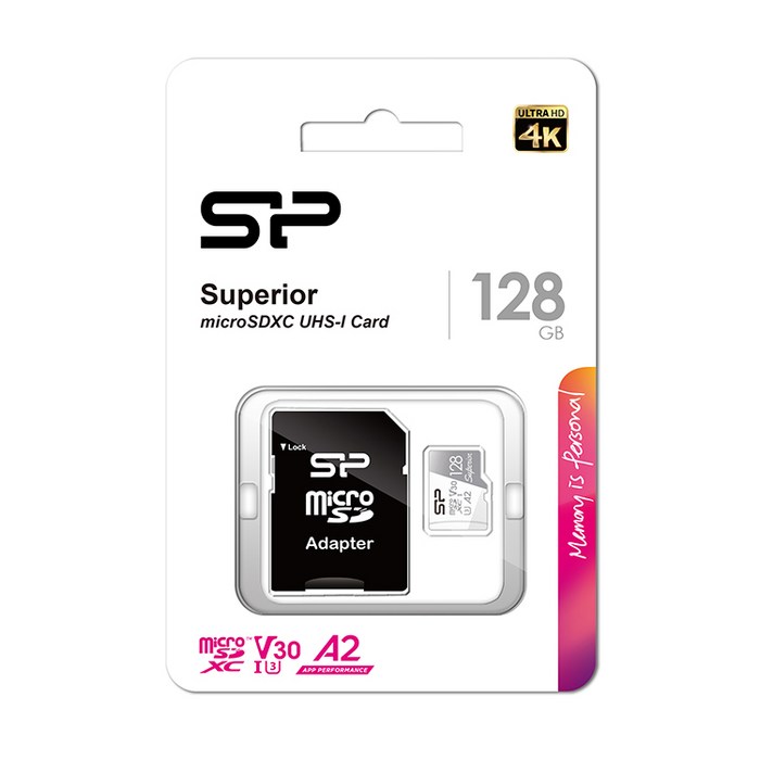 실리콘파워microSDXC Superior C10 UHSI U3 A2 V30 128GBSP128GBSTXDA2V20SP , 128GB