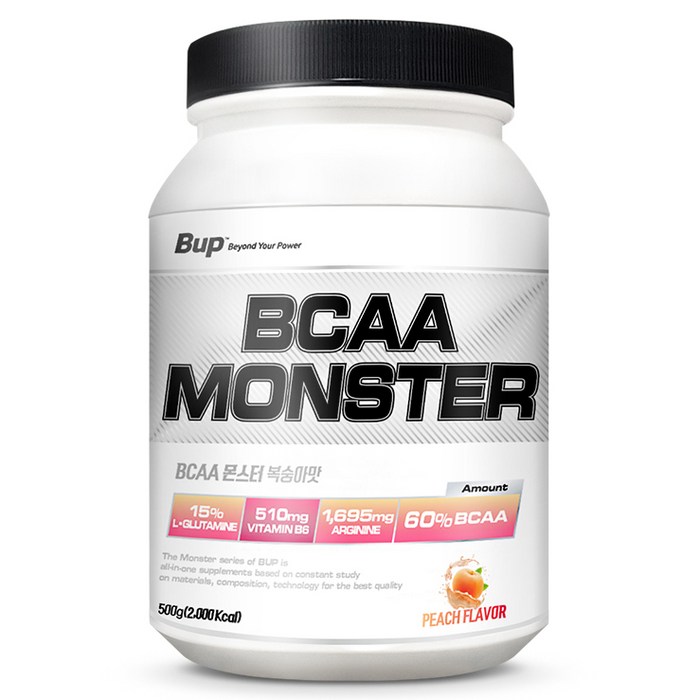 BUP BCAA몬스터 복숭아맛 류신 아미노산 헬스보충제 BCAA, 500g, 1개 대표 이미지 - 헬스 부스터 추천