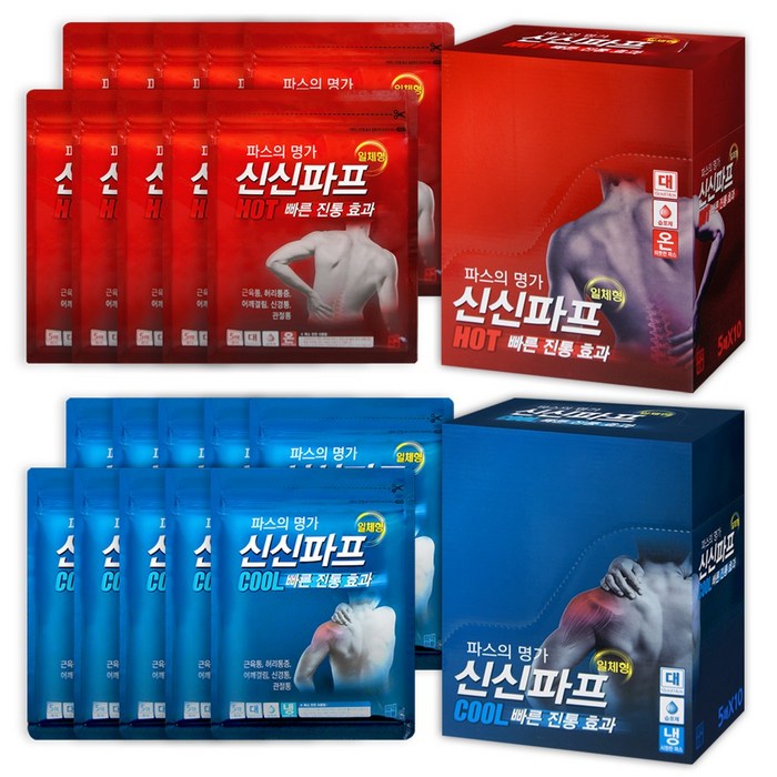 신신파프(일체형) 핫 쿨 파스, 시원한파스(쿨) x 4개(20매) 대표 이미지 - 신신파스 추천