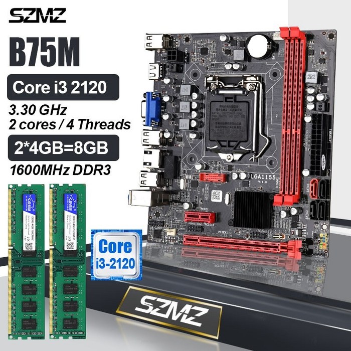 채굴용 메인보드 가상화페 채굴기 비트코인 인텔 코어 I3 2120 프로세서 및 24GB DDR3 메모리 키트 PC 플레이트 placa mae 1155가 포함된 SZMZ B75 대표 이미지 - 아이맥 24 추천