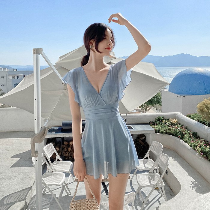 블레어 프릴 날개 커버업 여성 원피스 모노키니수영복, 스카이블루 대표 이미지 - 비키니 원피스 추천