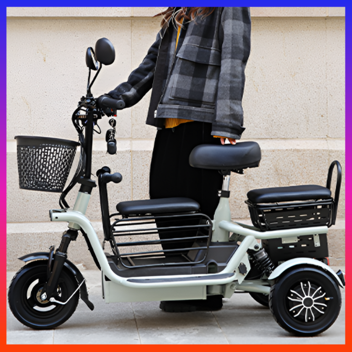 산타고 3인용 세발 전기 자전거 전동 스쿠터 삼륜 오토바이 노인 성인, 그린, 경량스틸