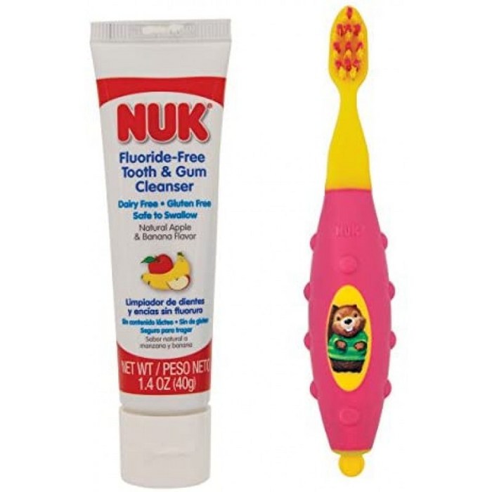 NUK Grins & Gickles Toddler Toothbrush & Cleanser Set Girl: Baby, 1, 단일옵션