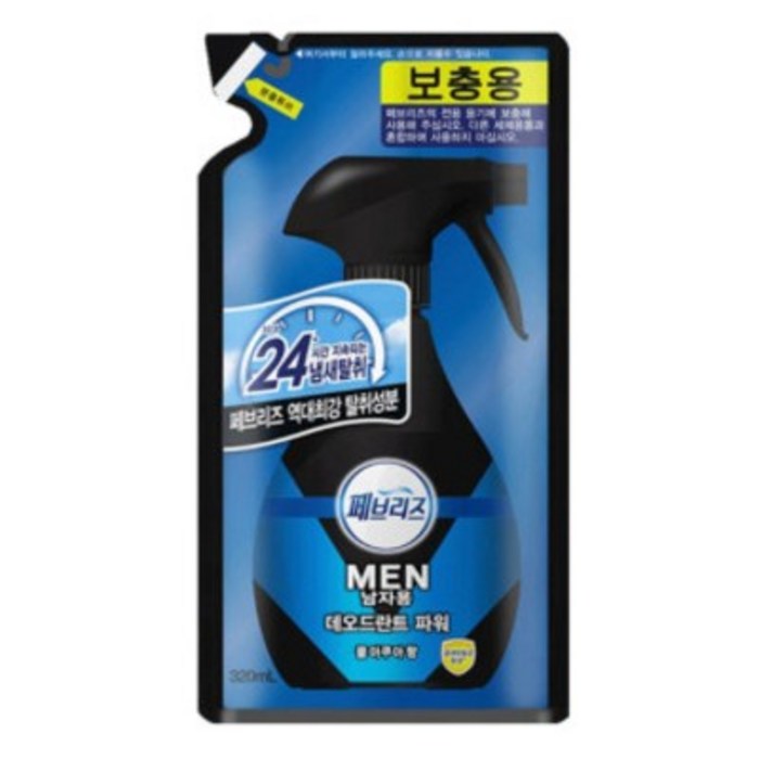 페브리즈 MEN 데오드란트 파워 섬유탈취제 쿨아쿠아향 리필, 320ml, 2개 대표 이미지 - 암내 추천