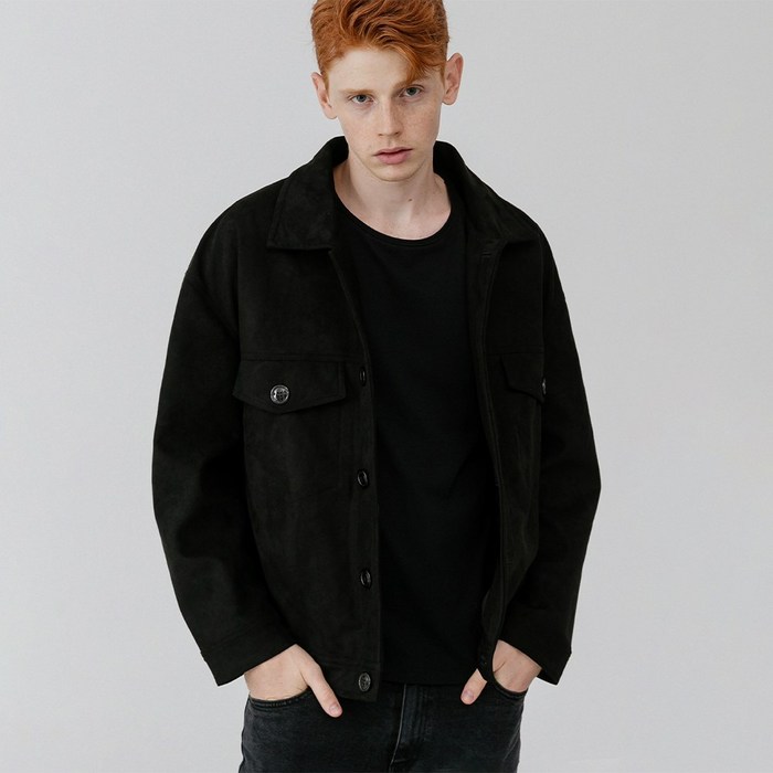 V2 [UNISEX] Suede big button jacket_black 대표 이미지 - 남자 스웨이드자켓 추천