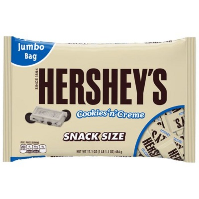 허쉬 쿠키 앤 크림 초콜릿 스낵사이즈, 484g, 1팩 대표 이미지 - 허쉬 초콜릿 추천