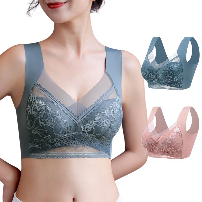 [당일출고] KAQIA 레이스 노와이어 브라 여자 속옷 빅사이즈 브라 심리스 스포츠 브래지어 2세트 대표 이미지 - 부유방 브라 추천
