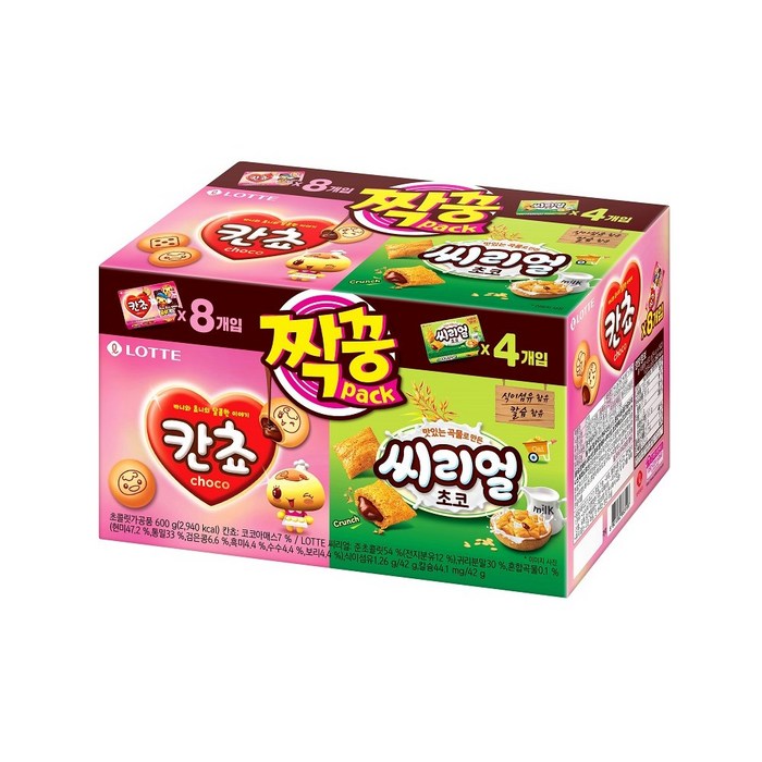 롯데제과 칸쵸 + 씨리얼 짝꿍팩 세트, 칸쵸 54g x 8p + 씨리얼 42g x 4p, 1세트 대표 이미지 - 달달한 과자 추천