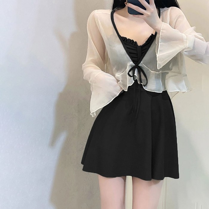 이너소울 모노키니 가디건 세트 체형커버 수영복 원피스 대표 이미지 - 비키니 원피스 추천
