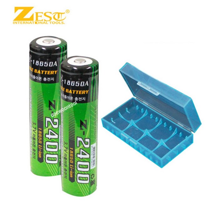 제스트 충전식 리튬이온 배터리 Z-2400 3.7V 1800mAh (2P+케이스) 18650 충전배터리 대표 이미지 - 리튬이온 건전지 추천