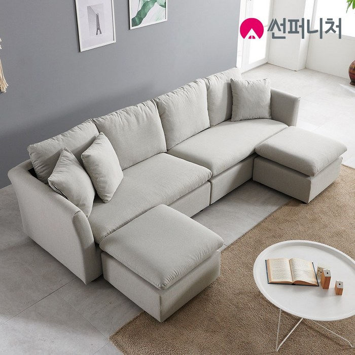 썬퍼니처 투스툴 3인용 4인용 풀커버 패브릭 소파+스툴 2개 소파베드 겸용 소파, 4인용+스툴2개 그레이 대표 이미지 - 4인용 가죽쇼파 추천