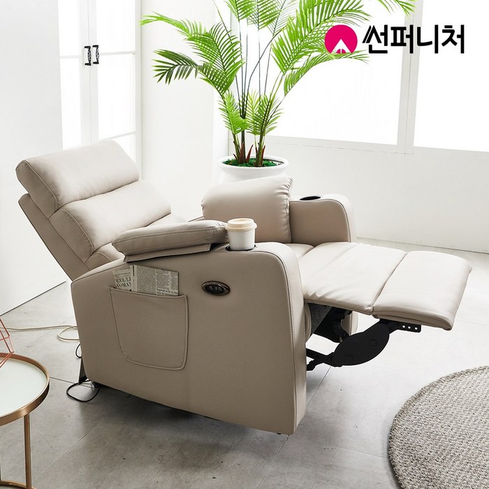 썬퍼니처 가구 9180 에어레더 전동 1인용 리클라이너 소파+허리쿠션 가죽 USB 독립스프링 컵홀더 제로월, 9180 버튼식 에어레더 라이트그레이 대표 이미지 - 리클라이너 소파 추천