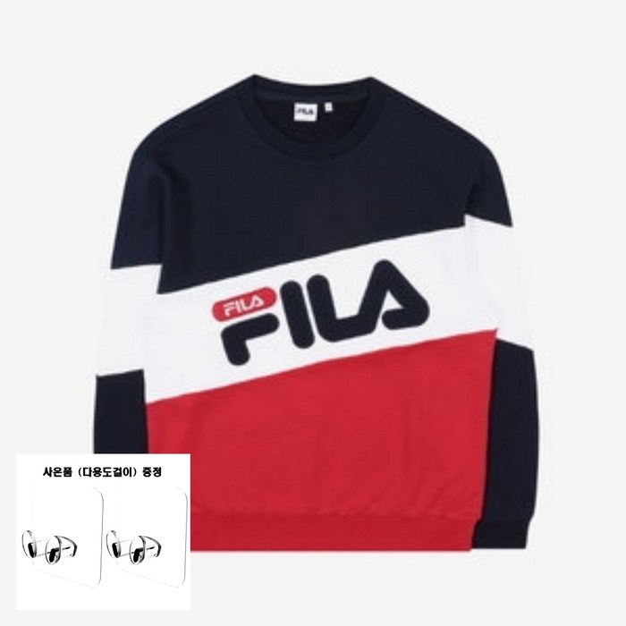 국내매장판사은품행사기간 휠라 남여공용티셔츠 Tshirt 긴팔티 가을티 겨울티 남여긴팔 FILA 사선 컬러배색 맨투맨 레드컬러 FS2POB3106X