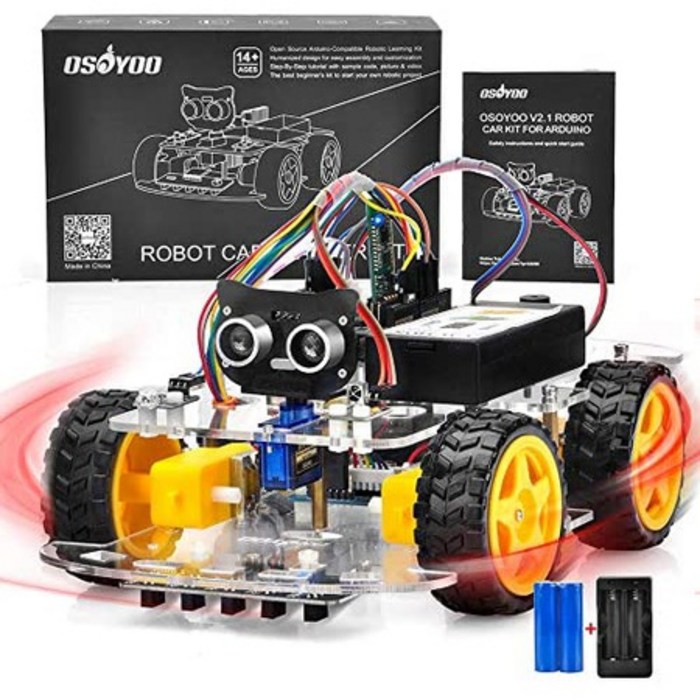 OSOYOO V2.1 Arduino 용 스마트 IOT 로봇 차량용 키트-초급 10 대 및 어린이를위한 초기 STEM 교육 회로, 단색_V2.1 kit with battery, 단색, 상세 설명 참조0 대표 이미지 - 교육용 아두이노 추천