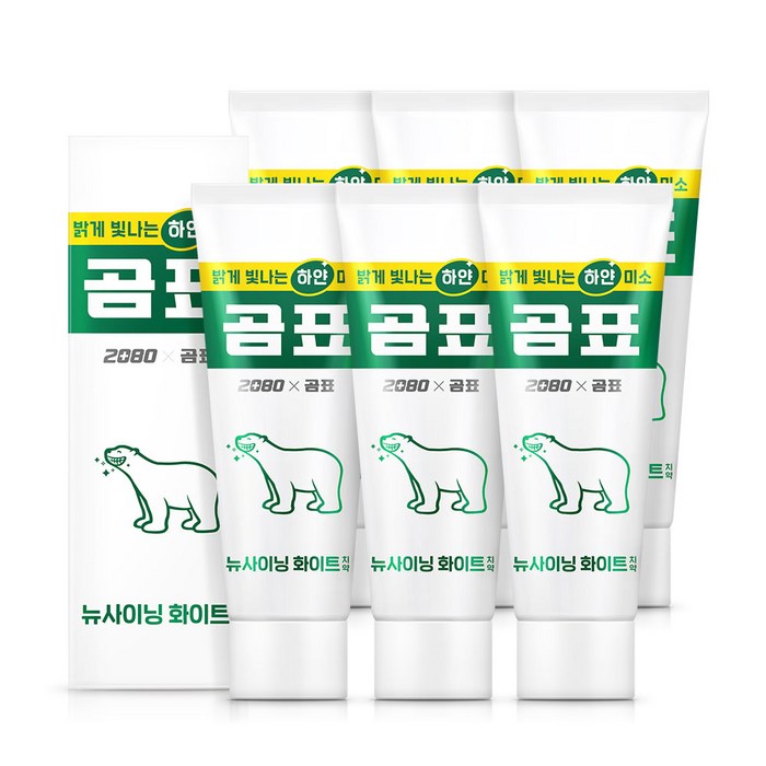 2080 뉴샤이닝 곰표 치약, 120g, 6개 대표 이미지 - 미백치약 추천