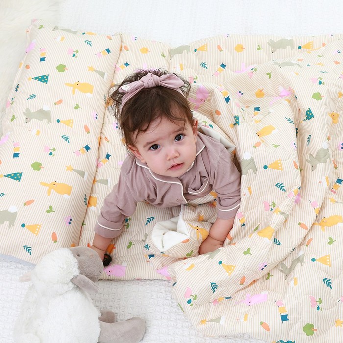 베베로시 프리미엄 사계절 리버시블 어린이집 낮잠이불세트 일체형 순면풍기인견3D에어매쉬, R.레빗트리