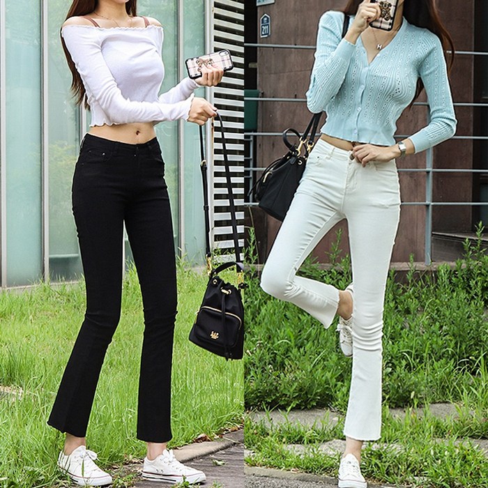 허리 스판 부츠컷 팬츠 바지 여자 여성 블랙진 화이트진 9부 봄 가을 청바지 대표 이미지 - 부츠컷 청바지 추천