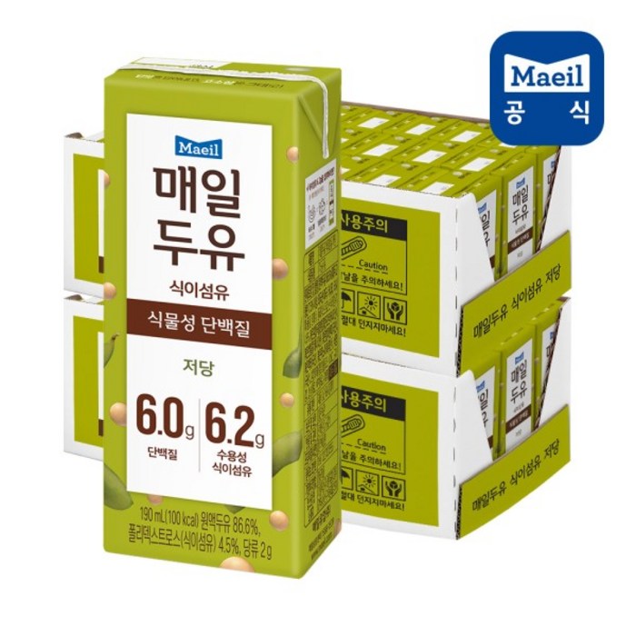 매일유업 매일두유 식이섬유 저당 190ml 48팩 식물성단백질 대표 이미지 - 저당 두유 추천