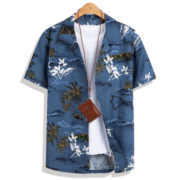 모니즈 95~130 인디블루 하와이안 반팔 셔츠 남방 SHT165 대표 이미지 - 남자 여름 셔츠 추천