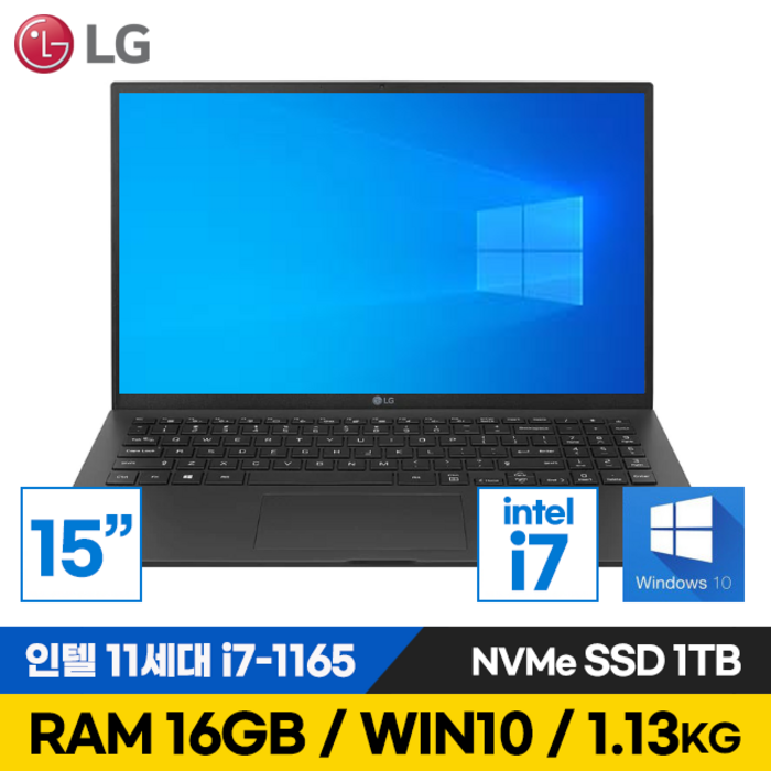 LG 15인치 그램 터치스크린 11세대 i7 1TB RAM16G WIN11 포함 15Z90P 노트북, 15인치 터치스크린, WIN11 Home, 16GB, 코어i7, 블랙 대표 이미지 - 대학생 노트북 추천