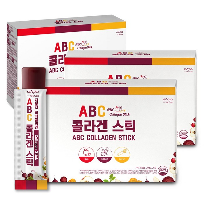 가포 ABC콜라겐 젤리 스틱 20g x 20포 (3박스) 저분자피쉬콜라겐 함유, ABC콜라겐젤리 (3박스) 대표 이미지 - 콜라겐 젤리 추천