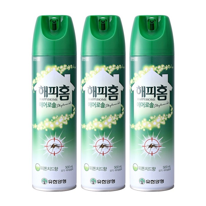 유한양행 해피홈 에어로솔 피톤치드향(유성) 500ml 3개 대표 이미지 - 모기약 추천