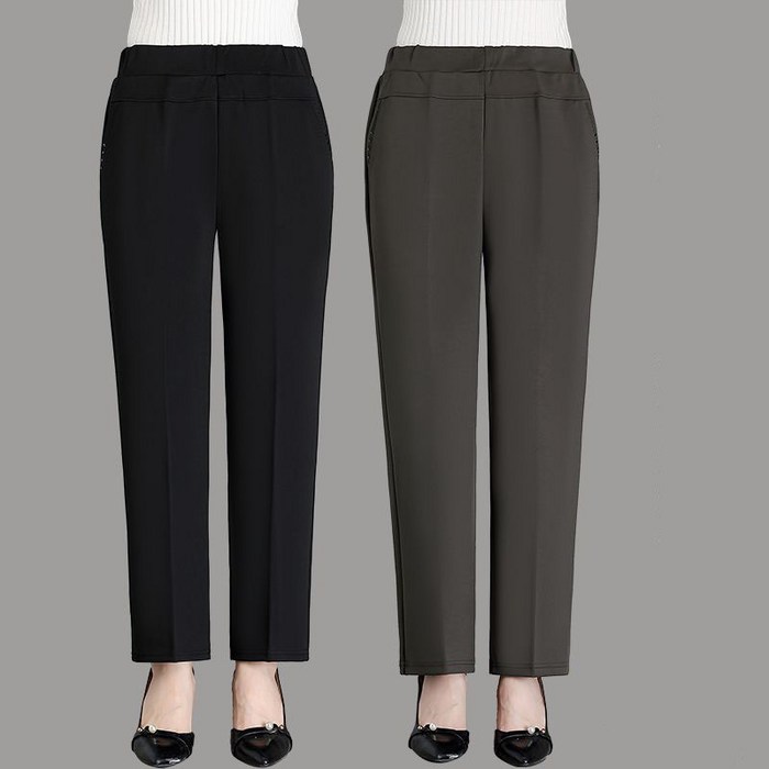 11 중년 여성 캐주얼 팬츠 봄 가을 하이웨이스트 슬랙스 바지 빅사이즈 스판 밴딩 일자 바지 WXY