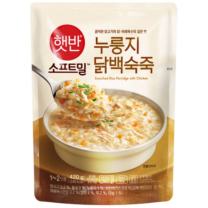 비비고 누룽지 닭백숙죽, 420g, 10개 대표 이미지 - 삼계죽 추천