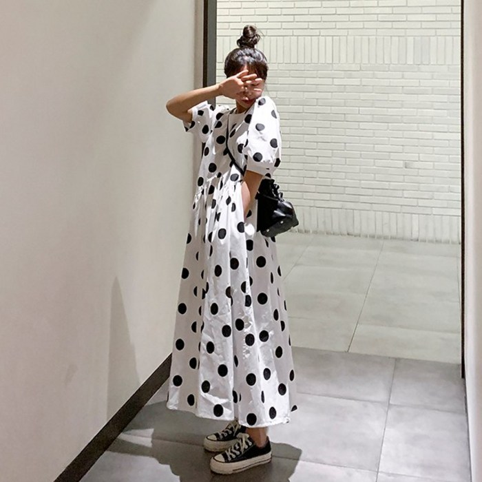 떳다그녀 로나스 도트 롱 원피스 대표 이미지 - 땡땡이 원피스 추천