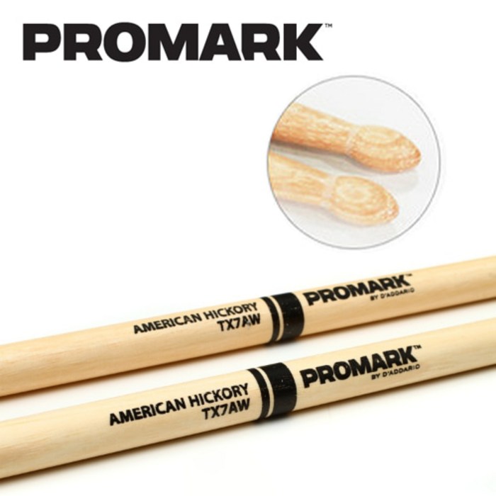 프로마크 드럼스틱 Promark Hickory 7A Wood Tip (TX7AW) 대표 이미지 - 드럼스틱 추천